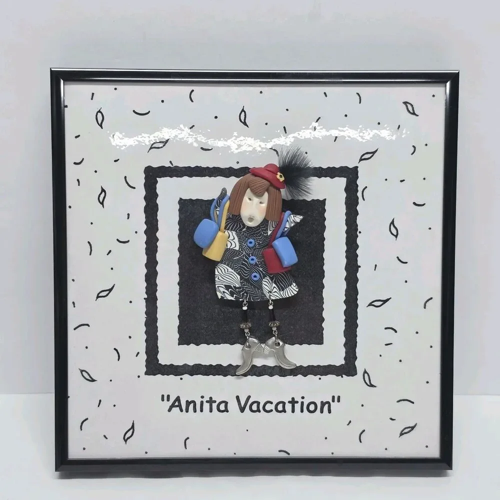 Anita Vacation Vintage Polymer Clay Pin By Jari of Glasgow Wearable Art Brooch